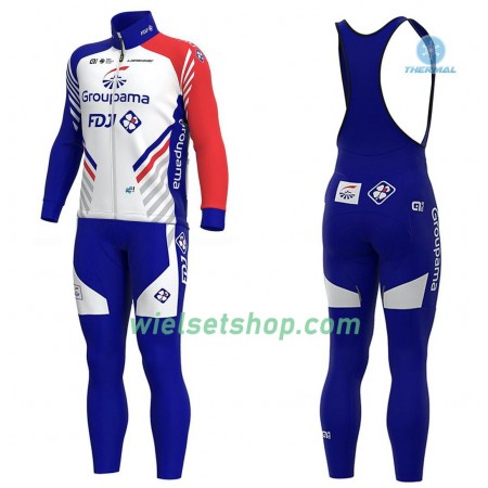 Fietskleding (Fietsshirt Lange Mouw + Lange Koersbroek) 2020 Groupama-FDJ N001 Winter Thermal Fleece